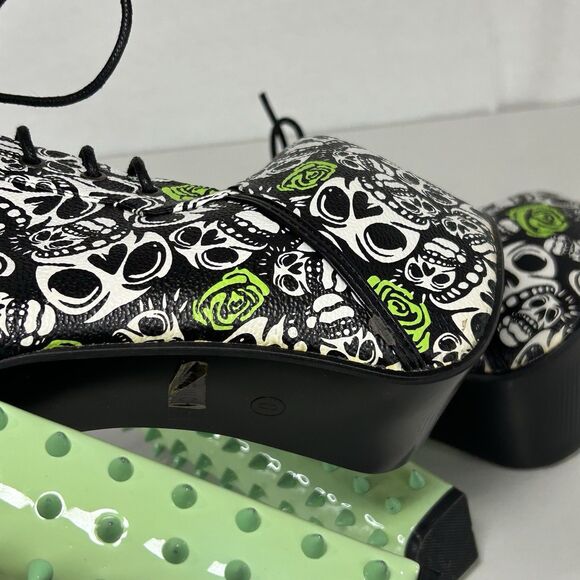 Red Kiss Green Spiked Heels Skulls And Roses Mona Women’s size 6 - Picture 7 of 9